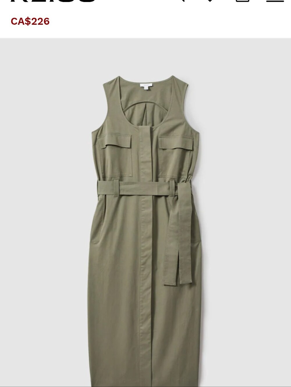 Reiss Olive Green Utility Midi Dress - Picture 3 of 8